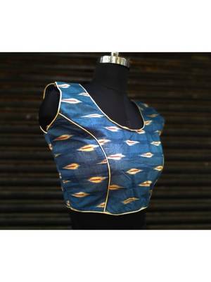 Blue Colored Based Designer Cotton Blouse With Round Neck 2