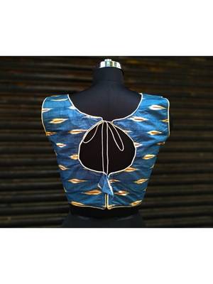 Blue Colored Based Designer Cotton Blouse With Round Neck 3