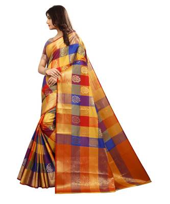 Women's Multicolor Checkered Kanjivaram Silk Zari Work Saree 3