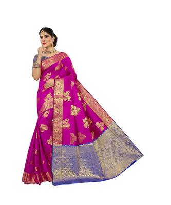 Women's Magenta Traditional Banarasi Silk Zari work Saree 1
