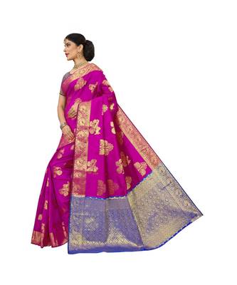 Women's Magenta Traditional Banarasi Silk Zari work Saree 2