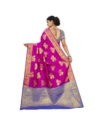 Women's Magenta Traditional Banarasi Silk Zari work Saree 3