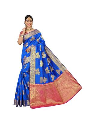 Women's Royal Blue Traditional Banarasi Silk Zari work Saree 1