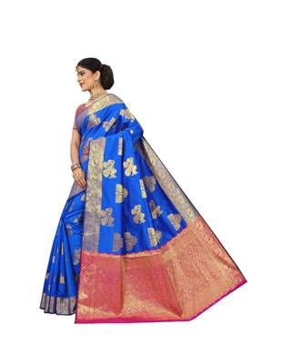 Women's Royal Blue Traditional Banarasi Silk Zari work Saree 2