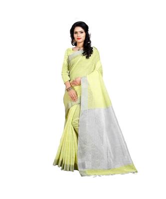 Women'S Green Checkered Linen Zari Work Saree 1