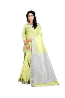 Women'S Green Checkered Linen Zari Work Saree