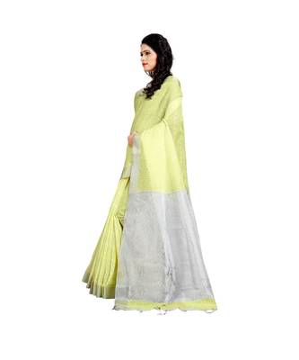 Women'S Green Checkered Linen Zari Work Saree 2
