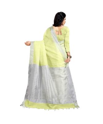 Women'S Green Checkered Linen Zari Work Saree 3