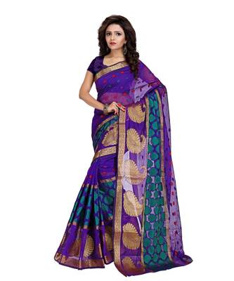 Women's Purple  Traditional Banarasi Cotton Silk Zari work Saree 1