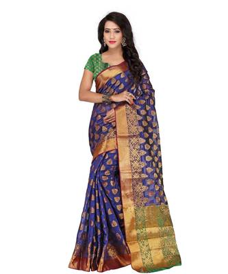 Women's Blue Traditional Banarasi Kanjivaram Poly Silk Zari work Saree 1