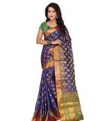 Women's Blue Traditional Banarasi Kanjivaram Poly Silk Zari work Saree