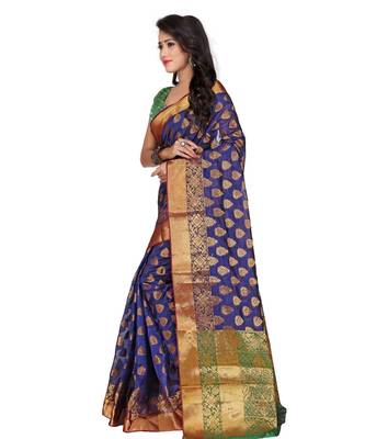 Women's Blue Traditional Banarasi Kanjivaram Poly Silk Zari work Saree 2