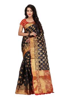 Women's Black Traditional Banarasi Kanjivaram Poly Silk Zari work Saree