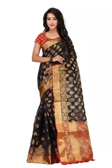 Women's Black Traditional Banarasi Kanjivaram Poly Silk Zari work Saree