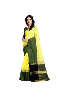 Women'S Yellow Solid Linen Zari Work Saree