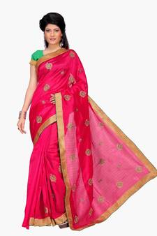 Women'S Pink Bhagalpuri Silk Embroidered Saree