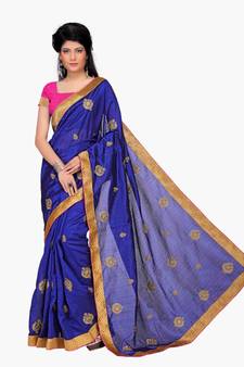 Women'S Navy Bhagalpuri Silk Embroidered Saree