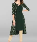 Janasya Dark-green printed crepe ethnic-kurtis