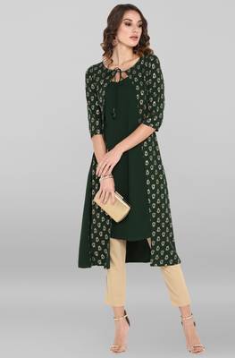 Janasya Dark-green printed crepe ethnic-kurtis 2