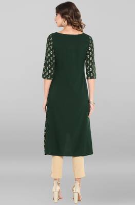 Janasya Dark-green printed crepe ethnic-kurtis 4