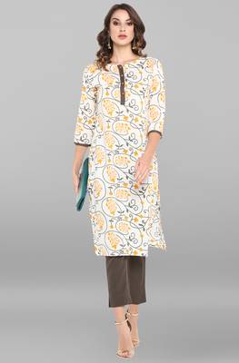 Janasya White printed cotton ethnic-kurtis 1