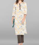Janasya White printed cotton ethnic-kurtis