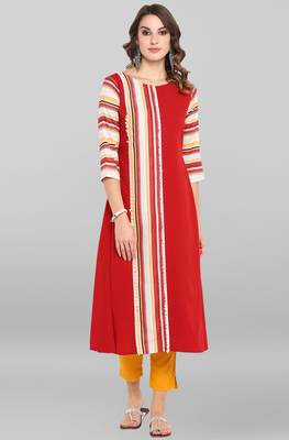 Janasya Pink printed crepe ethnic-kurtis 1