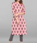 Janasya Pink printed cotton ethnic kurtis
