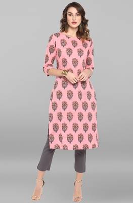 Janasya Pink printed cotton ethnic kurtis 2
