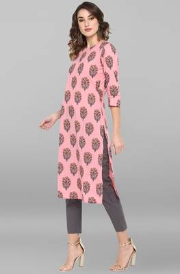 Janasya Pink printed cotton ethnic kurtis 3
