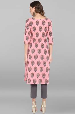 Janasya Pink printed cotton ethnic kurtis 4