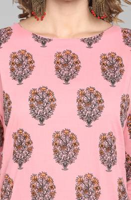 Janasya Pink printed cotton ethnic kurtis 5