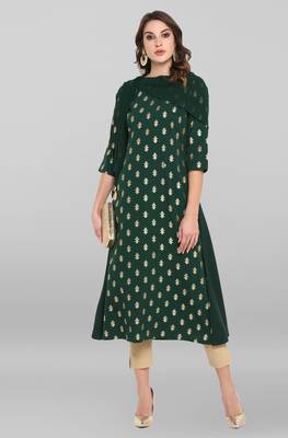 Janasya Dark green printed crepe ethnic kurtis 2