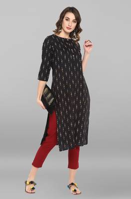 Black printed cotton ethnic kurtis 2