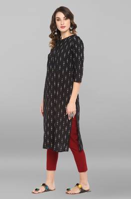 Black printed cotton ethnic kurtis 3