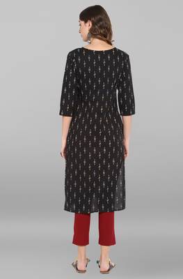 Black printed cotton ethnic kurtis 4