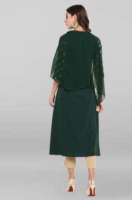 Janasya Dark green printed crepe ethnic kurtis 4