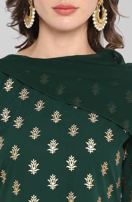 Janasya Dark green printed crepe ethnic kurtis 5