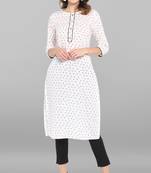 Janasya White printed cotton ethnic kurtis