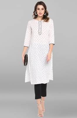 Janasya White printed cotton ethnic kurtis 2
