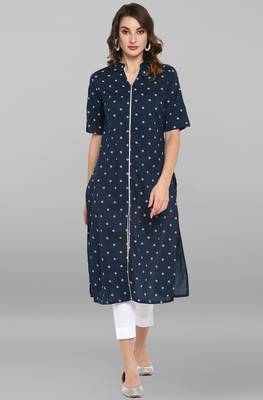 Janasya Blue printed cotton ethnic-kurtis 1