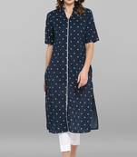 Janasya Blue printed cotton ethnic-kurtis