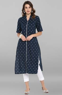 Janasya Blue printed cotton ethnic-kurtis 2