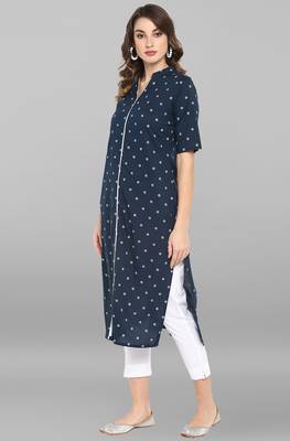 Janasya Blue printed cotton ethnic-kurtis 3