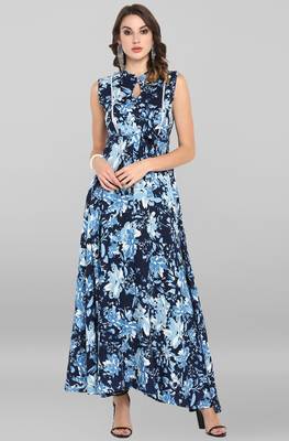 Janasya Blue printed rayon ethnic-kurtis 1