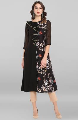 Black printed crepe ethnic kurtis 1