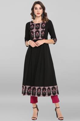 Janasya Black printed crepe ethnic-kurtis 1