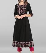 Janasya Black printed crepe ethnic-kurtis