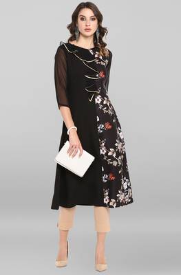 Black printed crepe ethnic kurtis 2