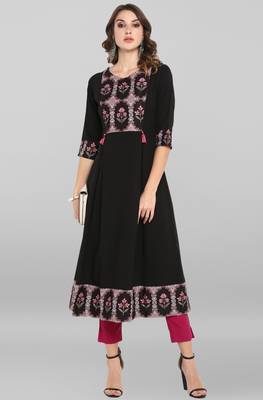 Janasya Black printed crepe ethnic-kurtis 2